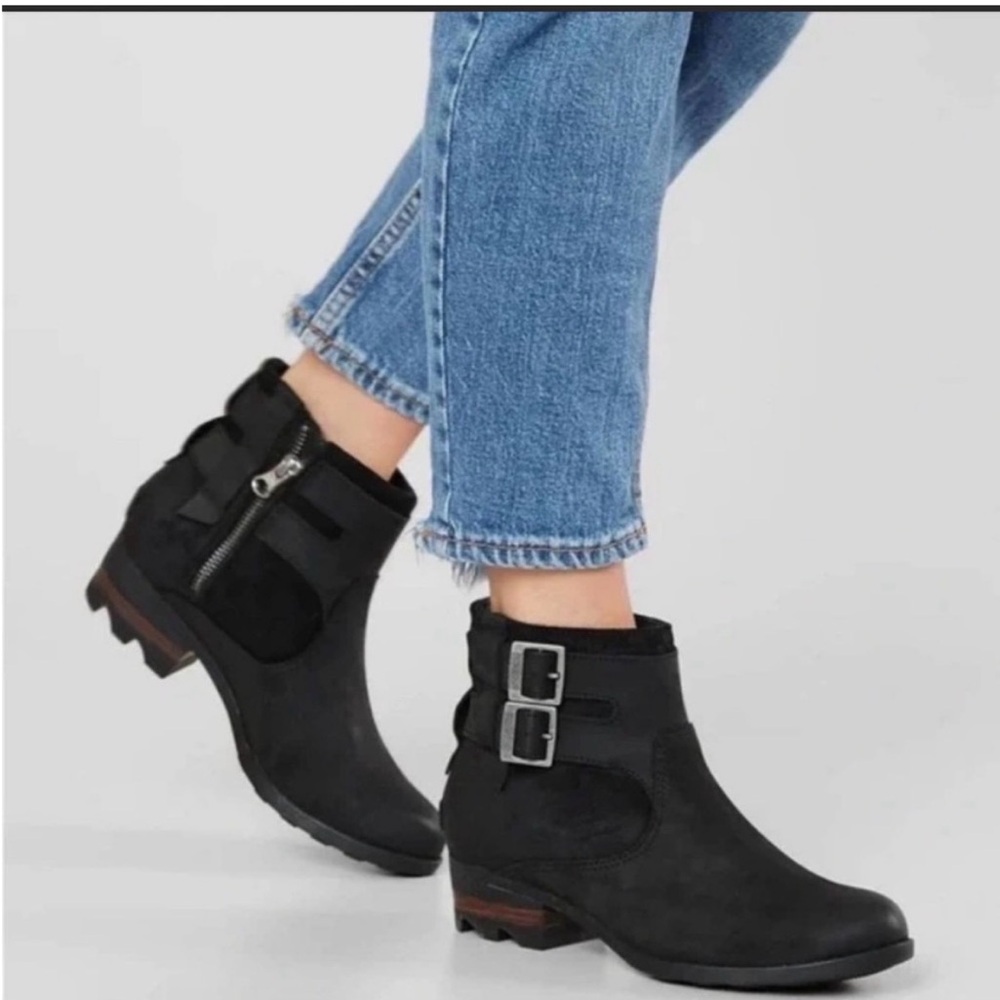 Sorel Black Ankle Boots with Buckle Detail